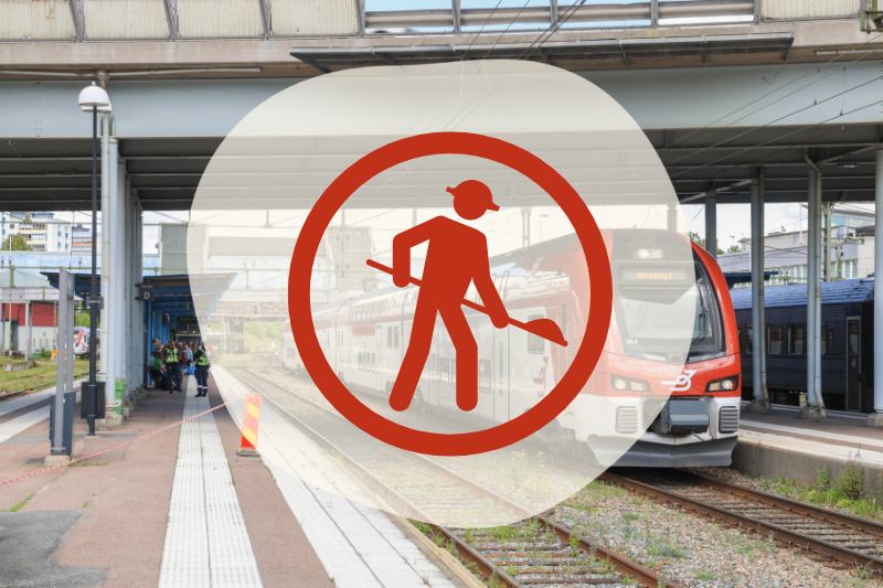 Bild med rund ring för, grafisk gubbe som gräver trafikavbrott